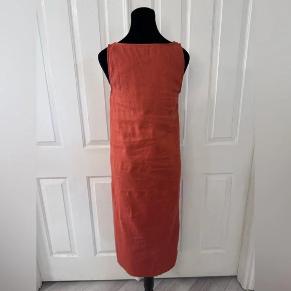 Madewell Linen Blend Midi Tank Dress Sz XS Sleeveless VNeck Rust Light Airy Boho - Picture 5 of 14